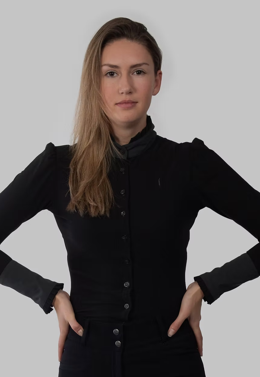 Long Sleeve Button Ruffle Shirt in Black with Anthracite Details - AVIAR