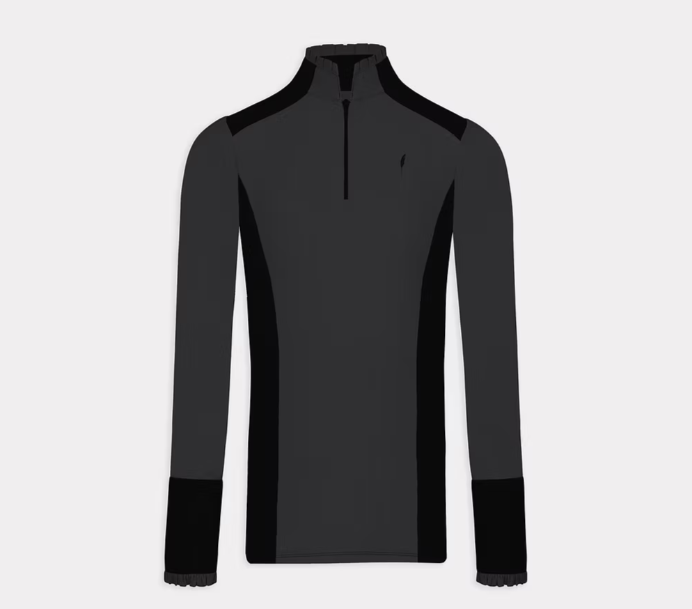 Long Sleeve Zip-up Ruffle Shirt in Anthracite with Black Details - AVIAR