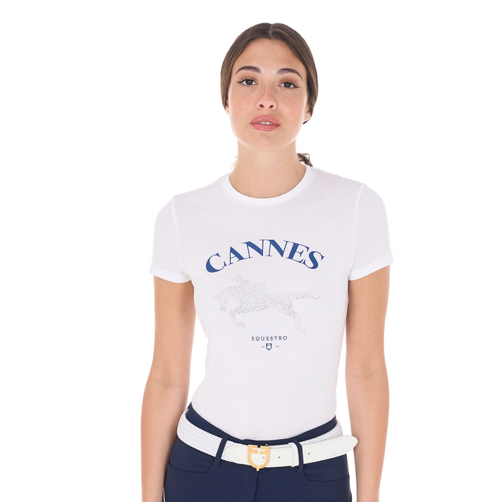 WOMEN'S CANNES COTTON T-SHIRT WITH RHINESTONES