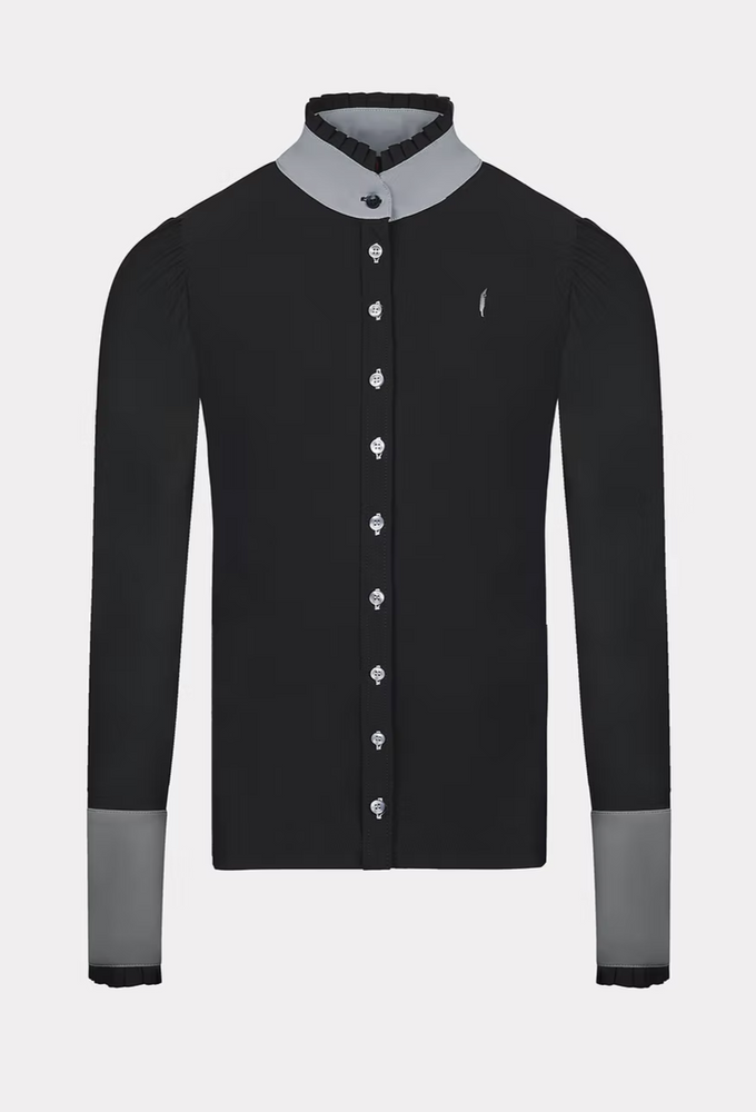 
                  
                    Long Sleeve Button Ruffle Shirt in Anthracite with Grey Details - AVIAR
                  
                